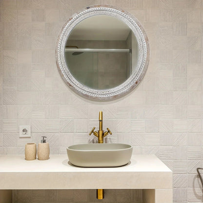 Mirror - Distressed Wood White Round