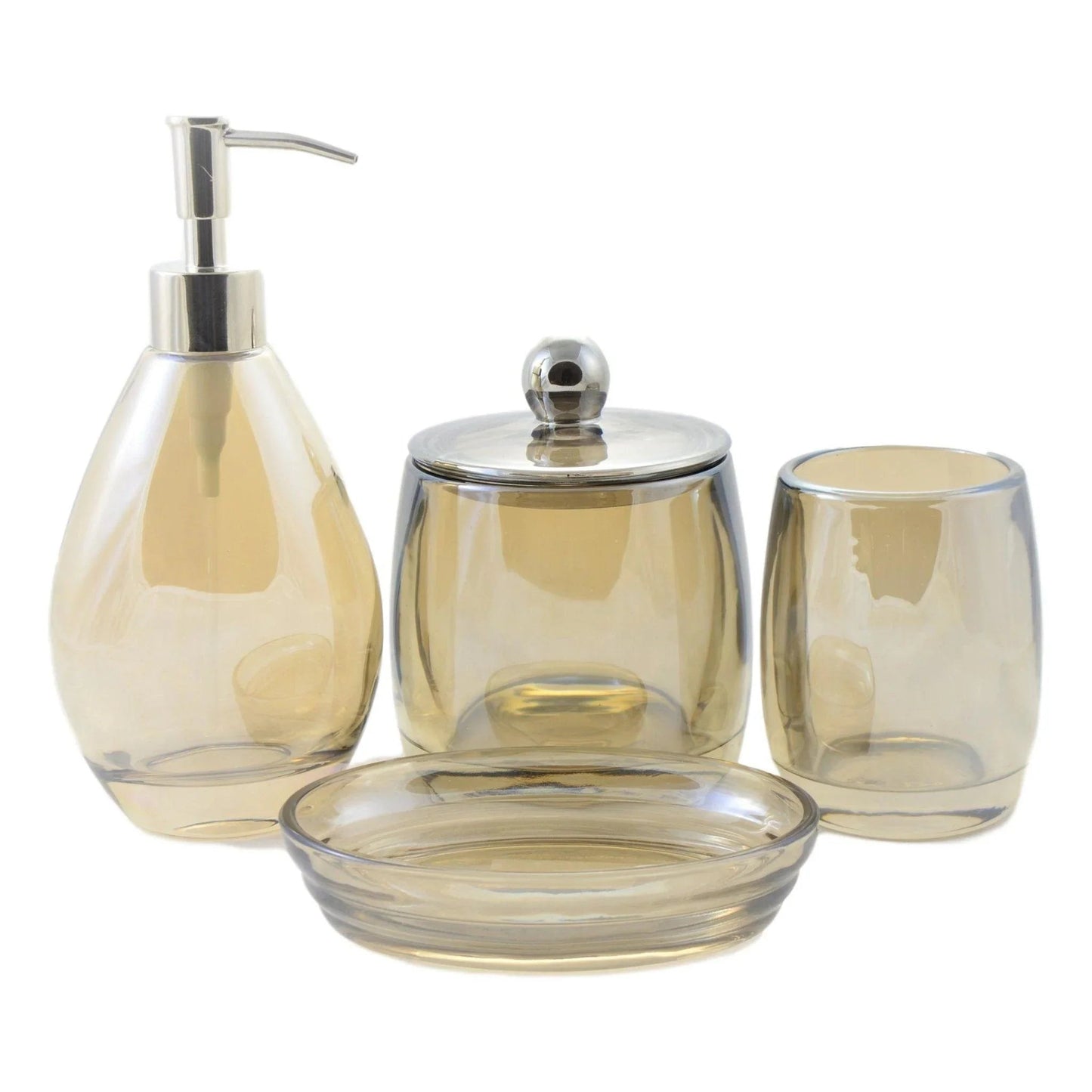 Modern Bathroom Decor - 4 Piece Glass Bathroom Set of Champagne Color - PoshaBella