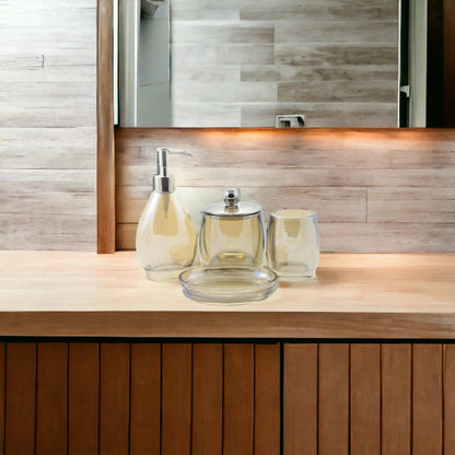 Modern Bathroom Decor - 4 Piece Glass Bathroom Set of Champagne Color - PoshaBella