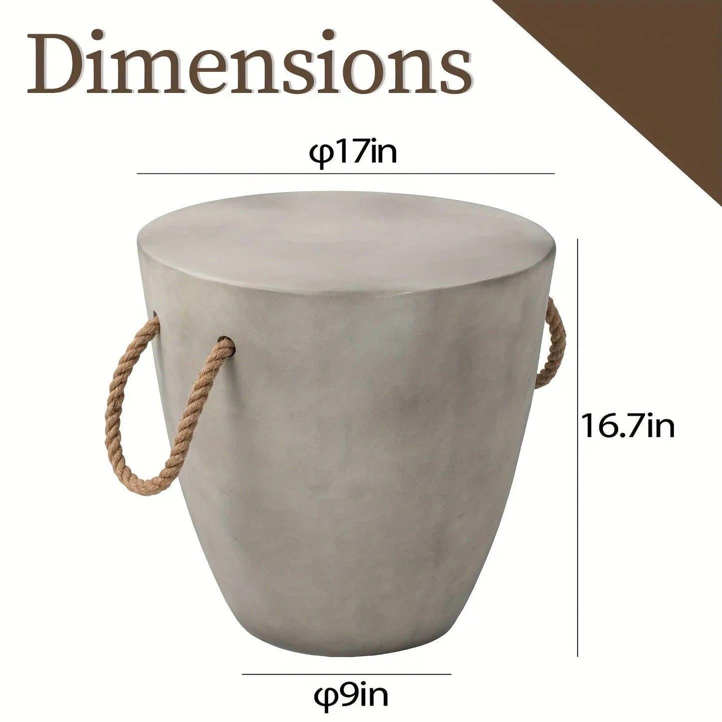 Modern Light Gray Concrete End Table with Rope Handles