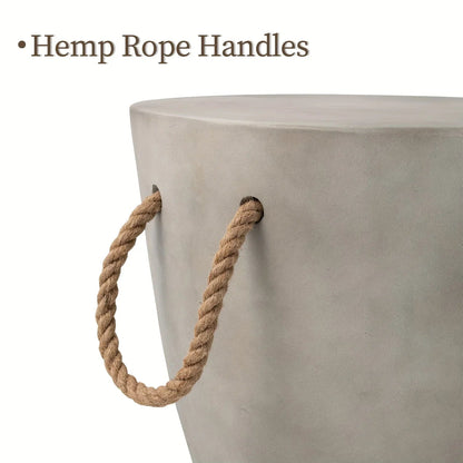 Modern Light Gray Concrete End Table with Rope Handles