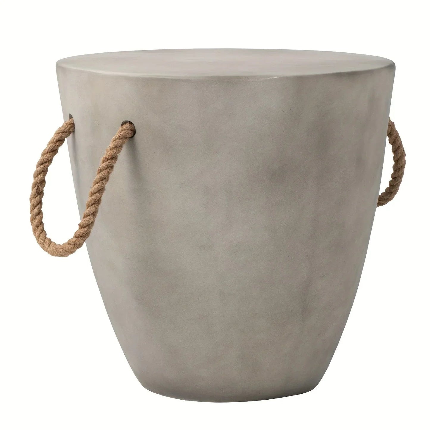Modern Light Gray Concrete End Table with Rope Handles
