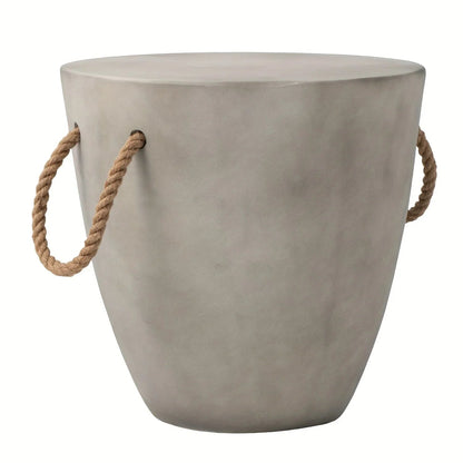 Modern Light Gray Concrete End Table with Rope Handles