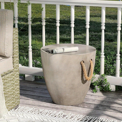 Modern Light Gray Concrete End Table with Rope Handles