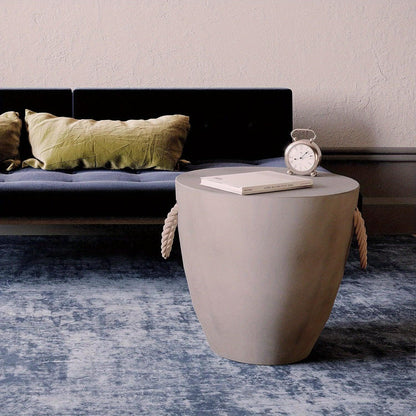 Modern Light Gray Concrete End Table with Rope Handles
