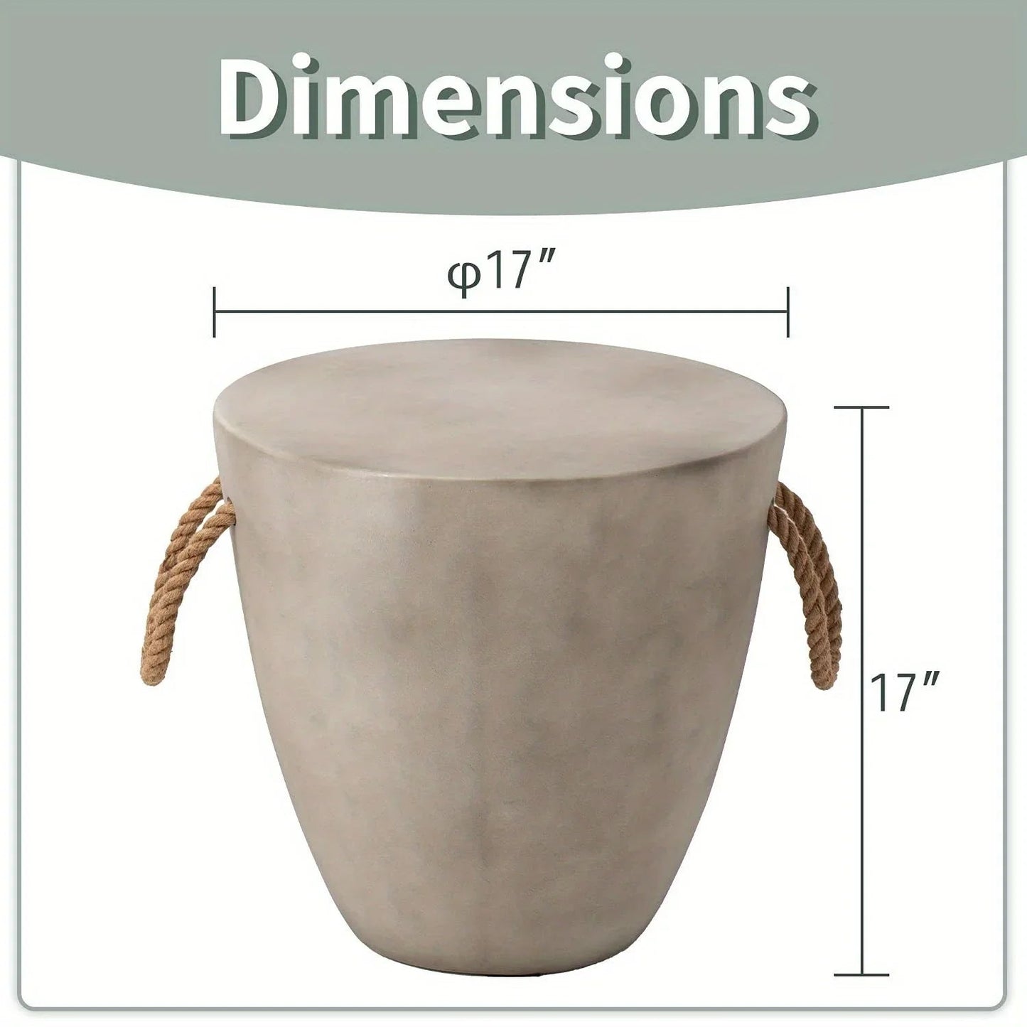 Modern Light Gray Concrete End Table with Rope Handles