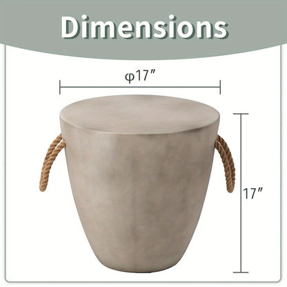 Modern Light Gray Concrete End Table with Rope Handles