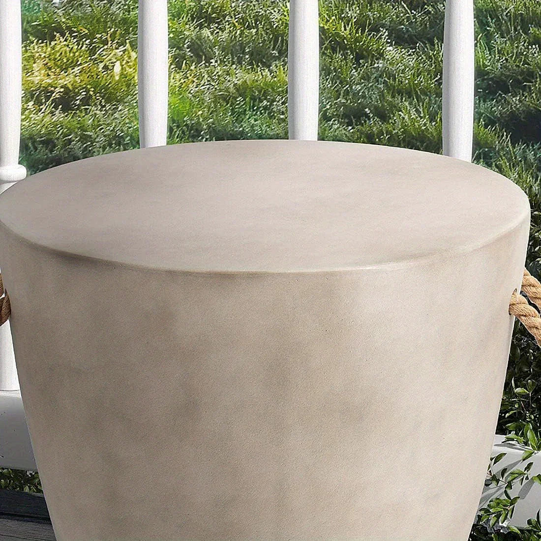Modern Light Gray Concrete End Table with Rope Handles