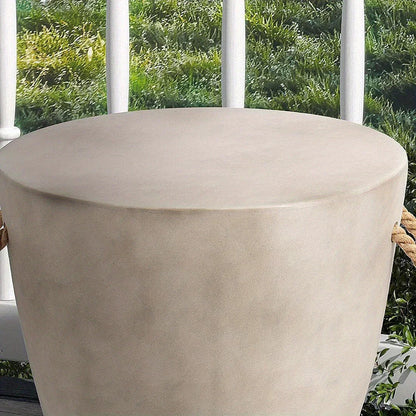 Modern Light Gray Concrete End Table with Rope Handles