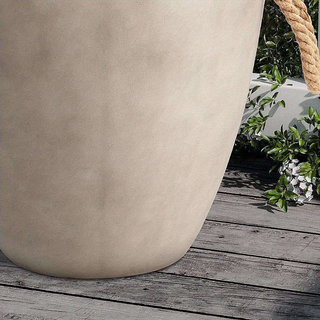 Modern Light Gray Concrete End Table with Rope Handles
