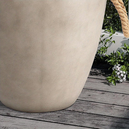 Modern Light Gray Concrete End Table with Rope Handles