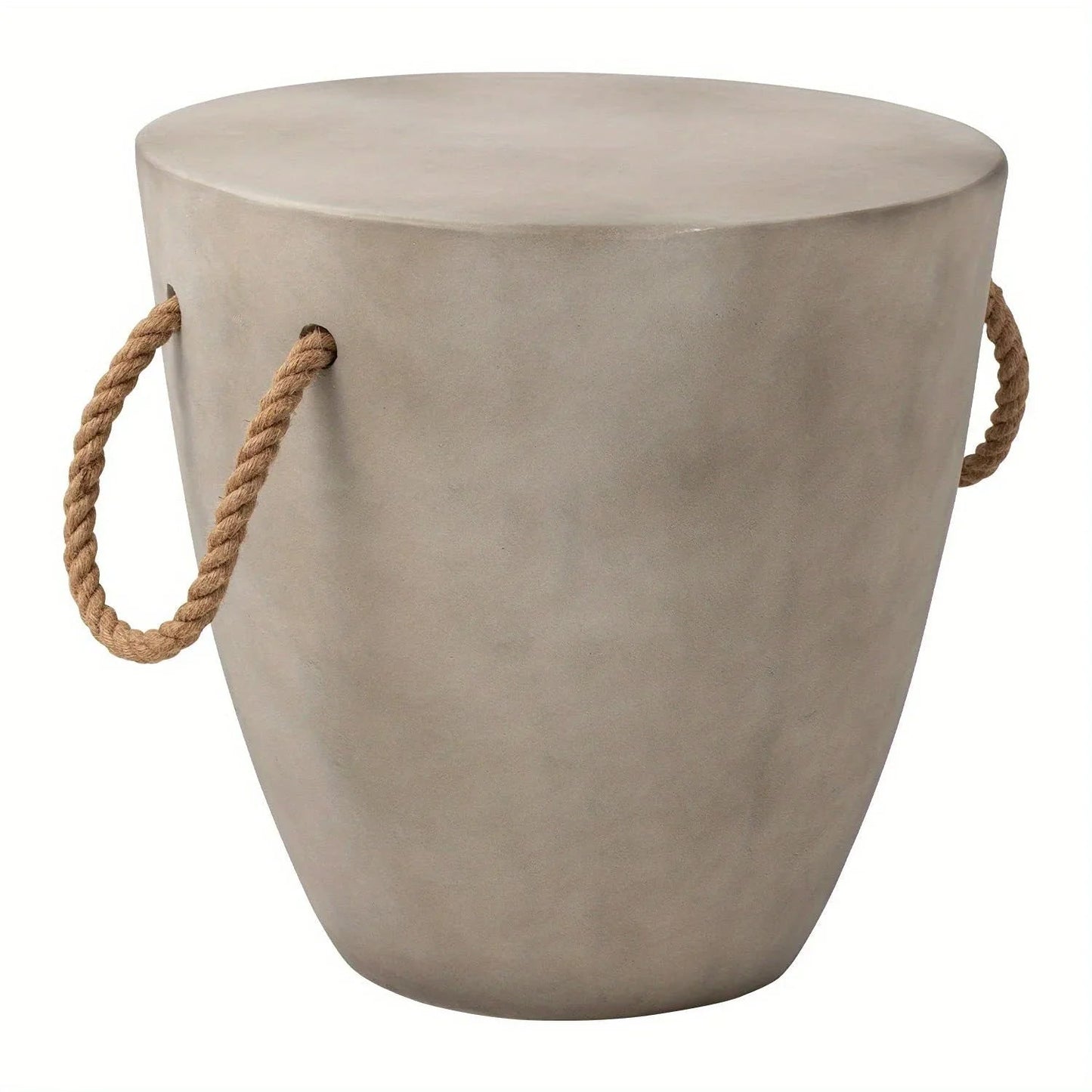 Modern Light Gray Concrete End Table with Rope Handles
