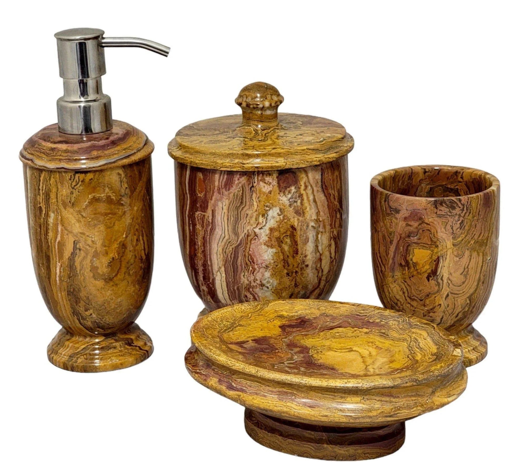 Multi Brown Onyx 4 Piece Bathroom Accessory Set - PoshaBella