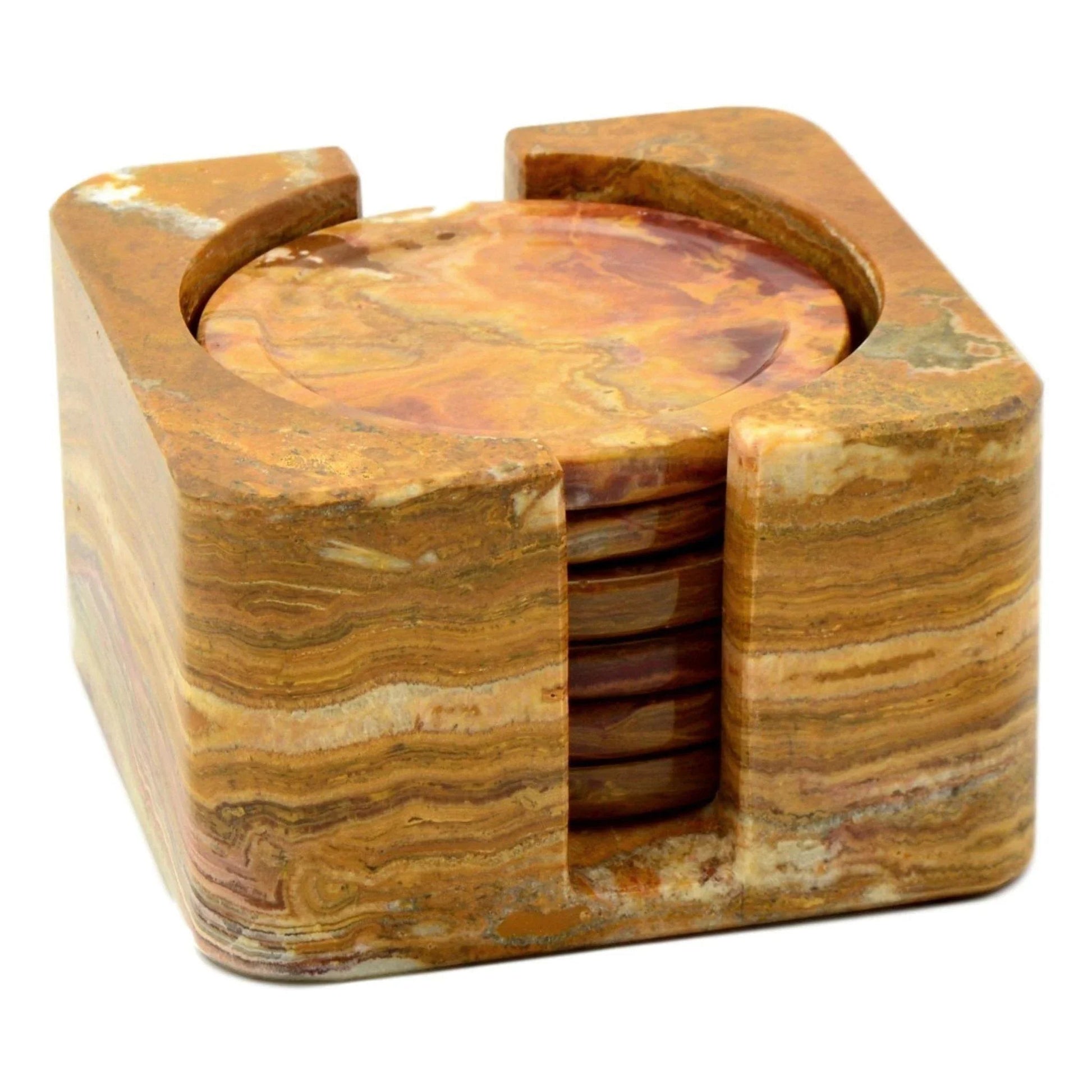 Multi Brown Onyx Coasters with Square Holder - PoshaBella