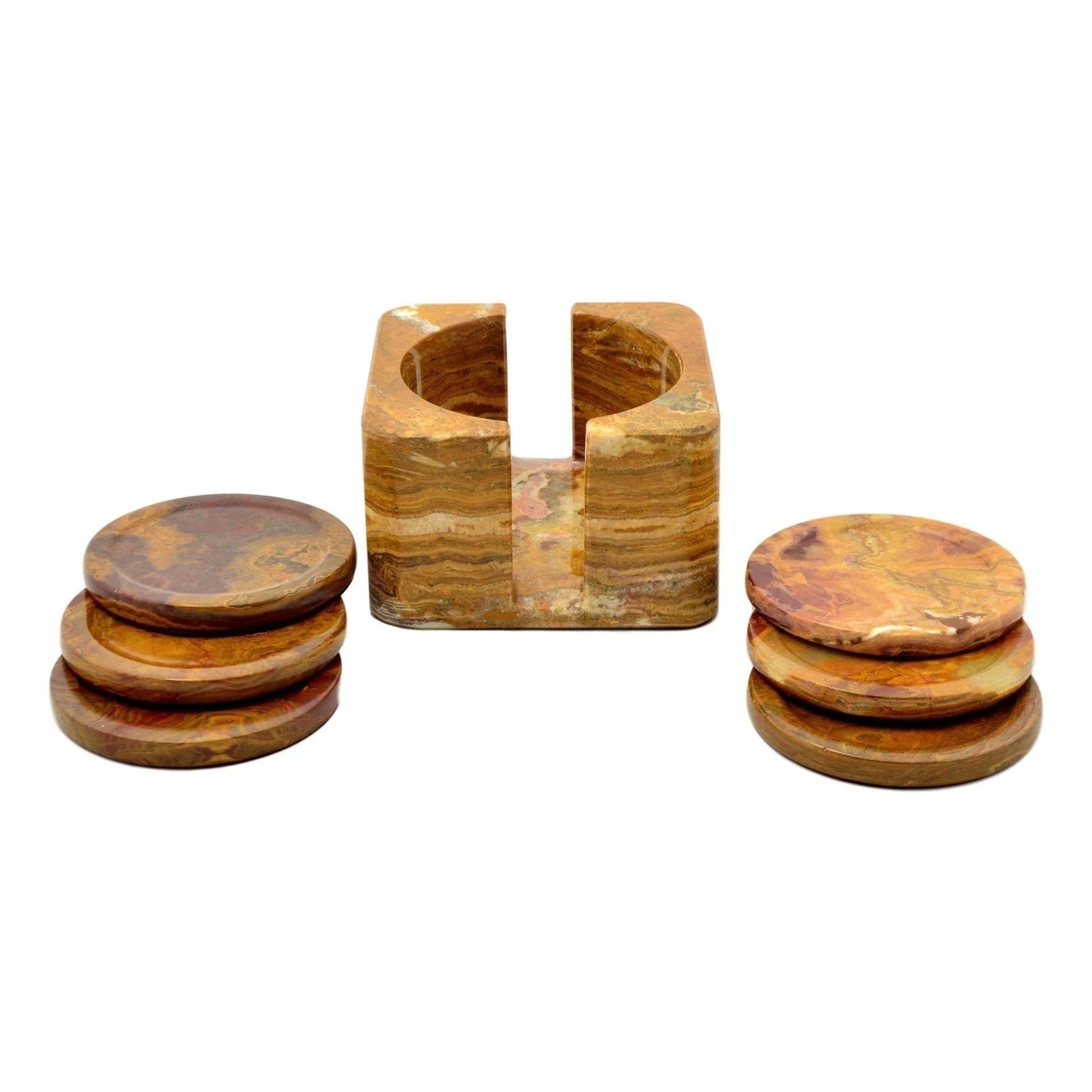 Multi Brown Onyx Coasters with Square Holder - PoshaBella
