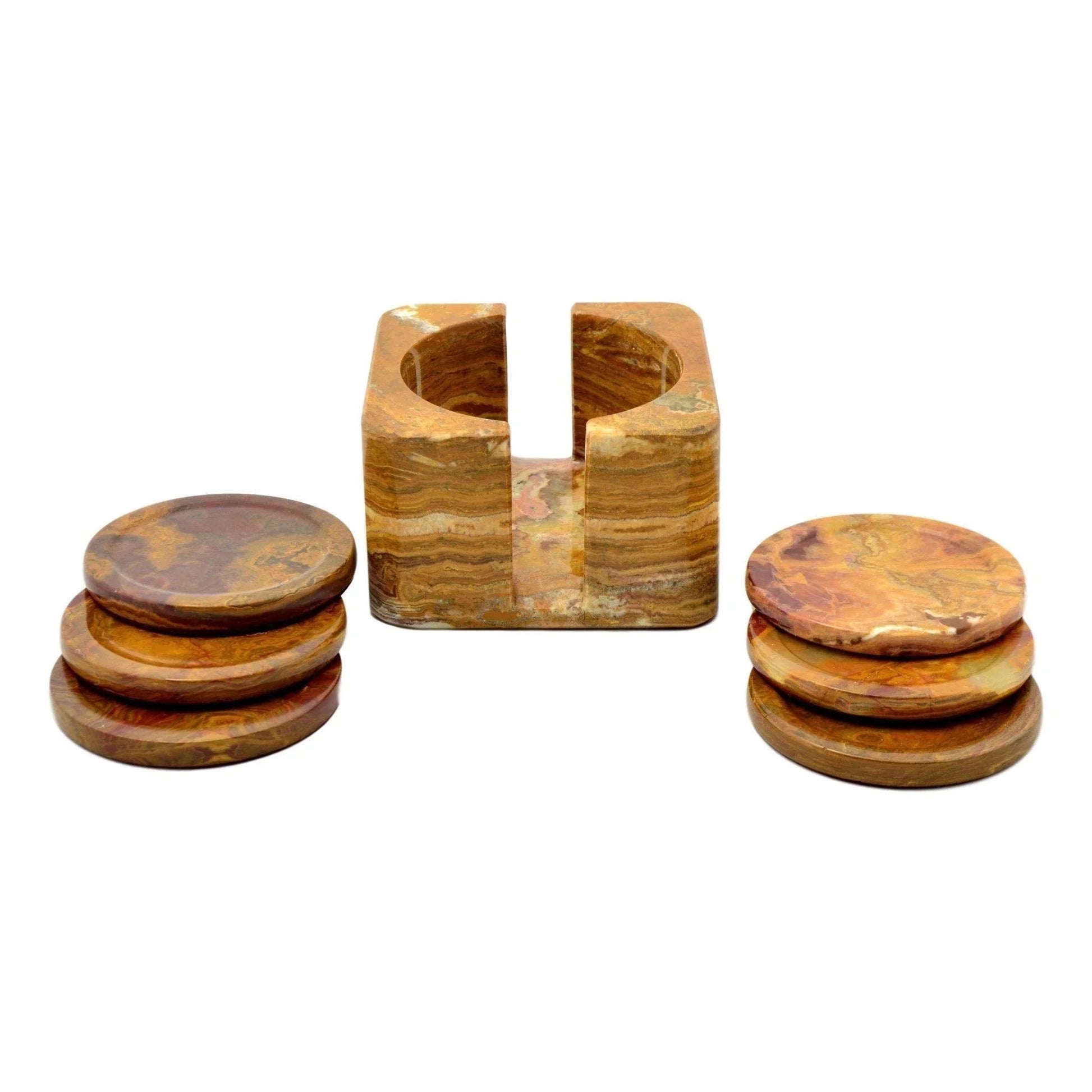 Multi Brown Onyx Coasters with Square Holder - PoshaBella