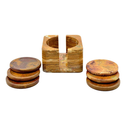 Multi Brown Onyx Coasters with Square Holder - PoshaBella