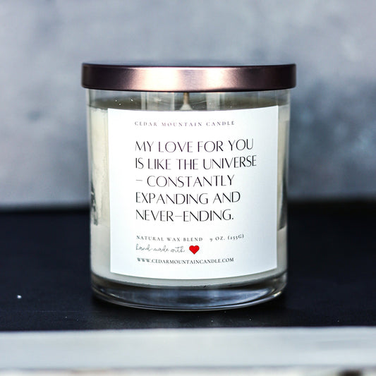 "My love for you is like..." Valentine's Day 9 oz Whiskey Glass Jar Soy Candle - Choose Your Scent - PoshaBella