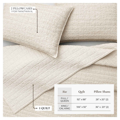 100% Cotton Honeycomb Waffle Garment Washed Quilt Set - Genevieve Collection