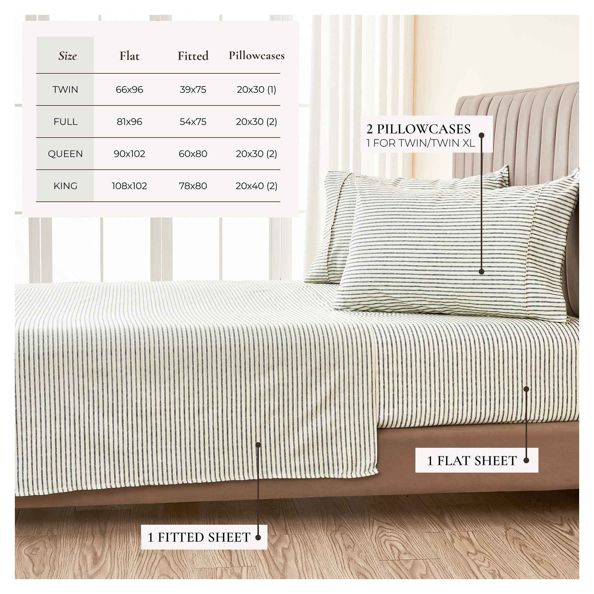 Striped Microfiber Sheet Set - Evette Collection