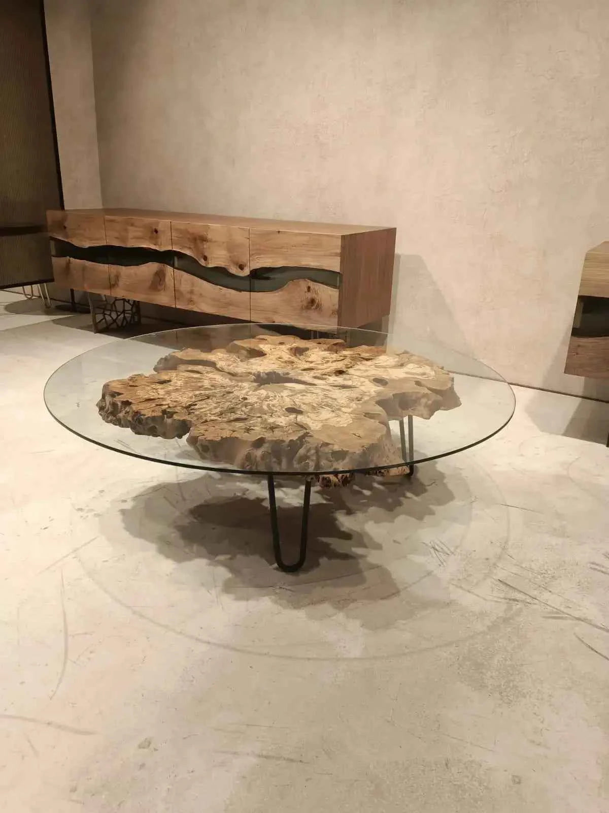 Olive Wood Rustic Coffee Table Featured Glass On Top