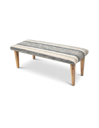 Ottoman Bench of Handwoven Fabric in Indigo Striped Design - PoshaBella