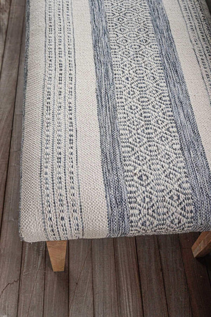 Ottoman Bench of Handwoven Fabric in Indigo Striped Design - PoshaBella