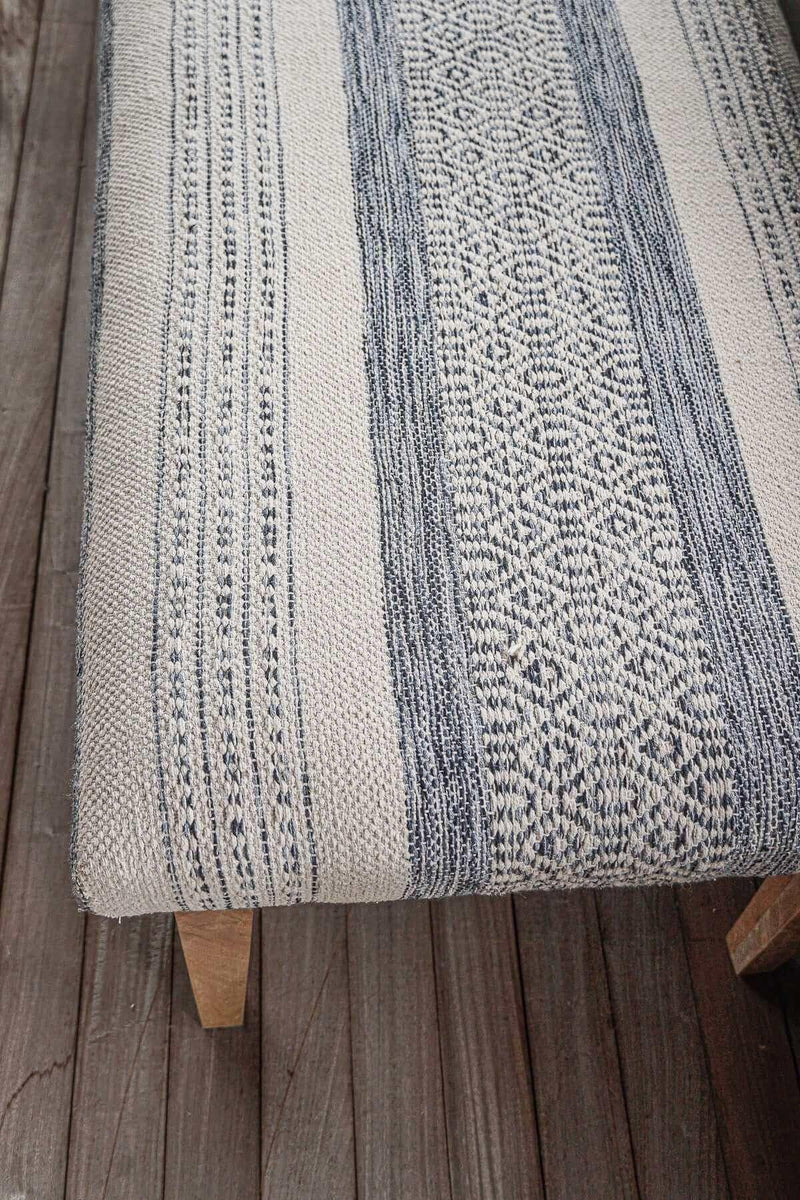 Ottoman Bench of Handwoven Fabric in Indigo Striped Design
