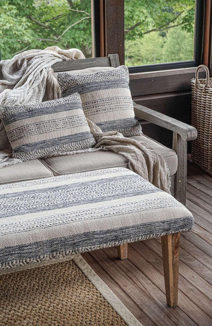 Ottoman Bench of Handwoven Fabric in Indigo Striped Design - PoshaBella