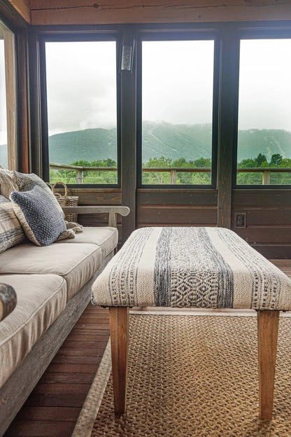 Ottoman Bench of Handwoven Fabric in Indigo Striped Design - PoshaBella