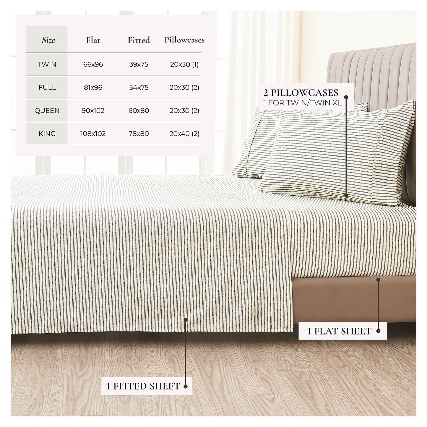 Striped Microfiber Sheet Set - Evette Collection