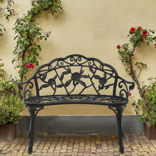 Floral Cast Aluminum Outdoor Garden Bench for 2