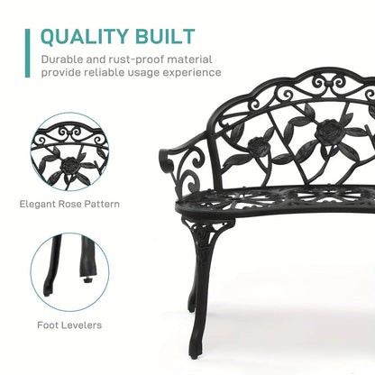 Floral Cast Aluminum Outdoor Garden Bench for 2