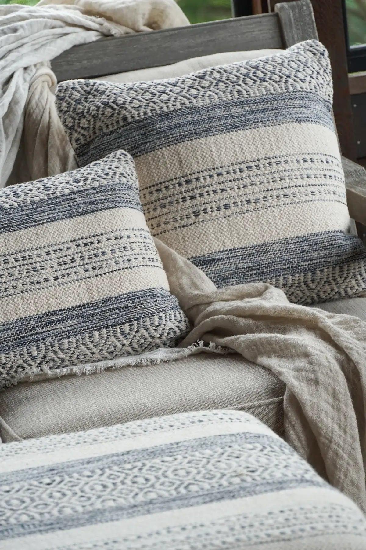 Pillow Case - Handwoven in indigo Stripes Design - PoshaBella