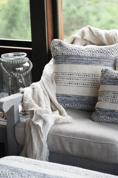 Pillow Case - Handwoven in indigo Stripes Design - PoshaBella