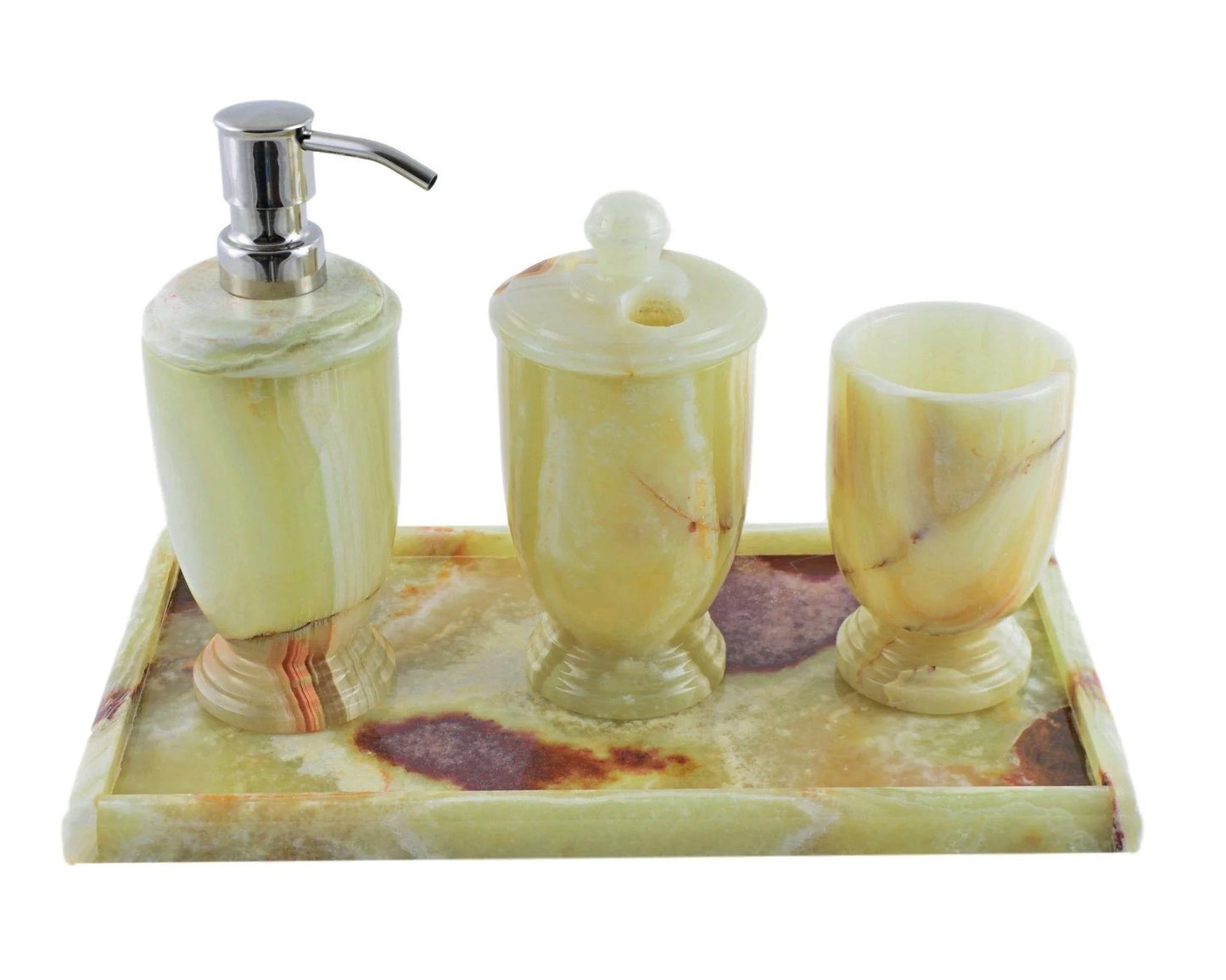 Pistachio Green Onyx 4-Piece Bath Accessory Set with Vanity Tray - PoshaBella