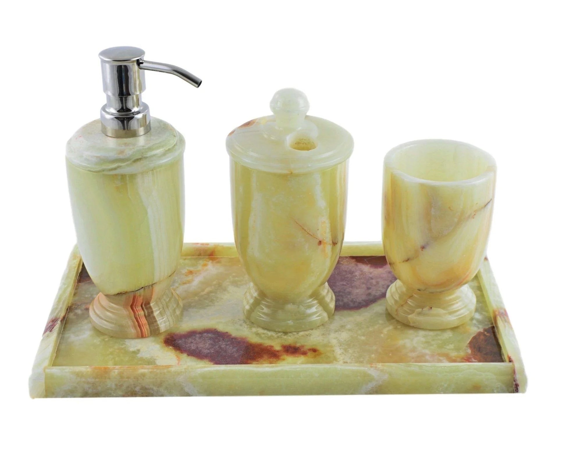 Pistachio Green Onyx 4-Piece Bath Accessory Set with Vanity Tray - PoshaBella