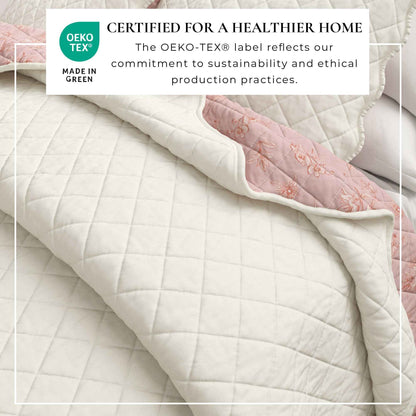 Floral Print & Scallopeded Edge Cotton Quilt Set - Sandie Collection