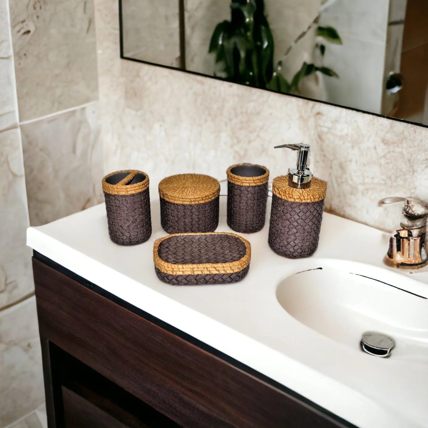 Purple Bath Set Featuring a Sleek Weave Design - PoshaBella
