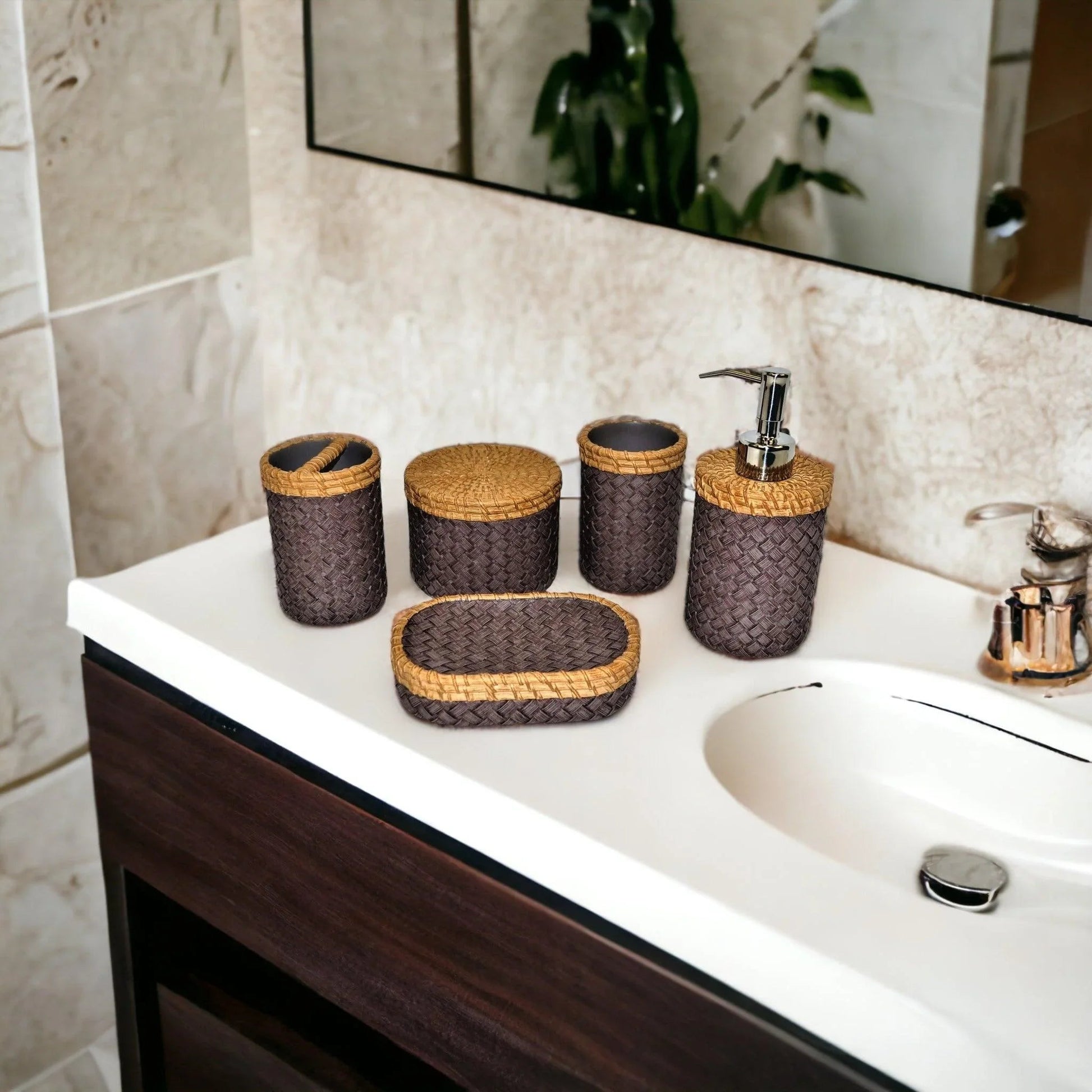 Purple Bath Set Featuring a Sleek Weave Design - PoshaBella