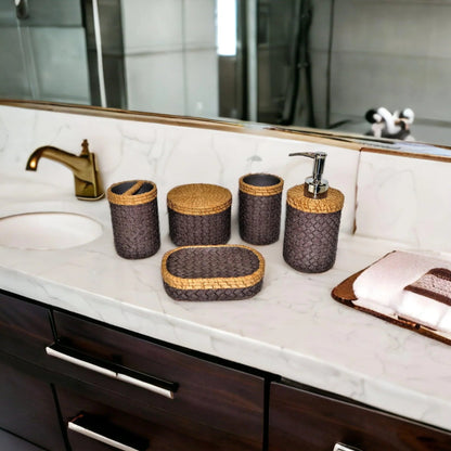 Purple Bath Set Featuring a Sleek Weave Design - PoshaBella