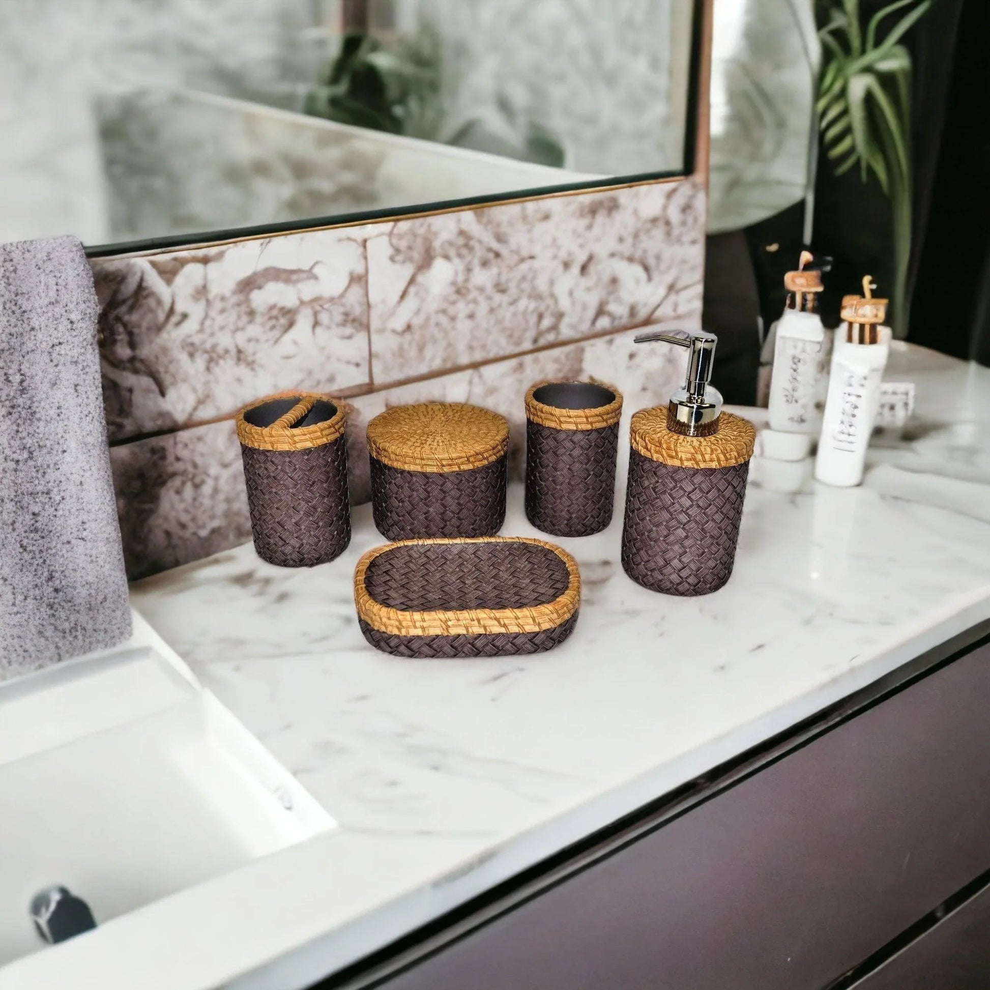 Purple Bath Set Featuring a Sleek Weave Design - PoshaBella
