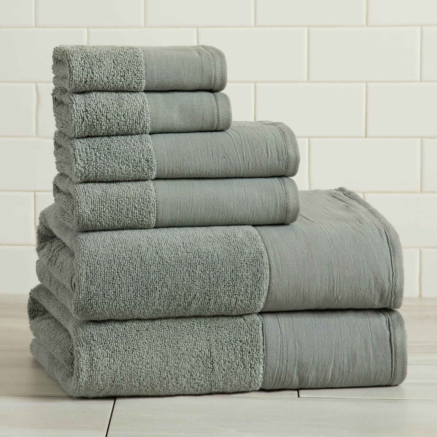Cotton Linen-Like Border 6-Piece Towel Set - Priya Collection