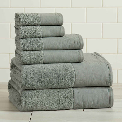 Cotton Linen-Like Border 6-Piece Towel Set - Priya Collection