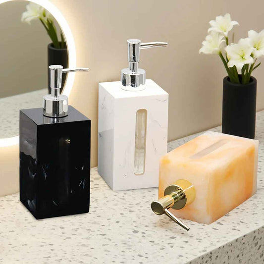 Resin Soap Dispenser, Freestanding Countertop Lotion Pump Bottle, Visible Capacity Liquid Hand Soap Dispenser, No Electricity Needed, for Bathroom, Kitchen, Laundry Room, Shampoo, Body Wash, Lotion