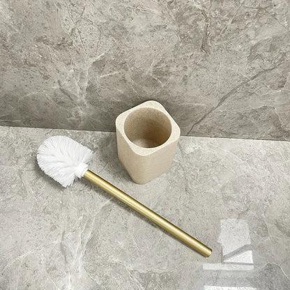 Resin White Marble Toilet Brush Holder with Handle, Reusable Floor Mount Bathroom Accessory, Hard Solid Project, No Electricity Needed - Ideal Christmas Gift