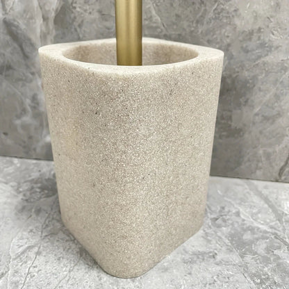 Resin White Marble Toilet Brush Holder with Handle, Reusable Floor Mount Bathroom Accessory, Hard Solid Project, No Electricity Needed - Ideal Christmas Gift