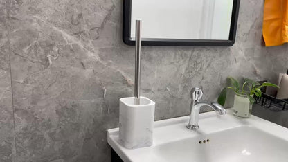 Resin White Marble Toilet Brush Holder with Handle, Reusable Floor Mount Bathroom Accessory, Hard Solid Project, No Electricity Needed - Ideal Christmas Gift