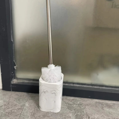 Resin White Marble Toilet Brush Holder with Handle, Reusable Floor Mount Bathroom Accessory, Hard Solid Project, No Electricity Needed - Ideal Christmas Gift