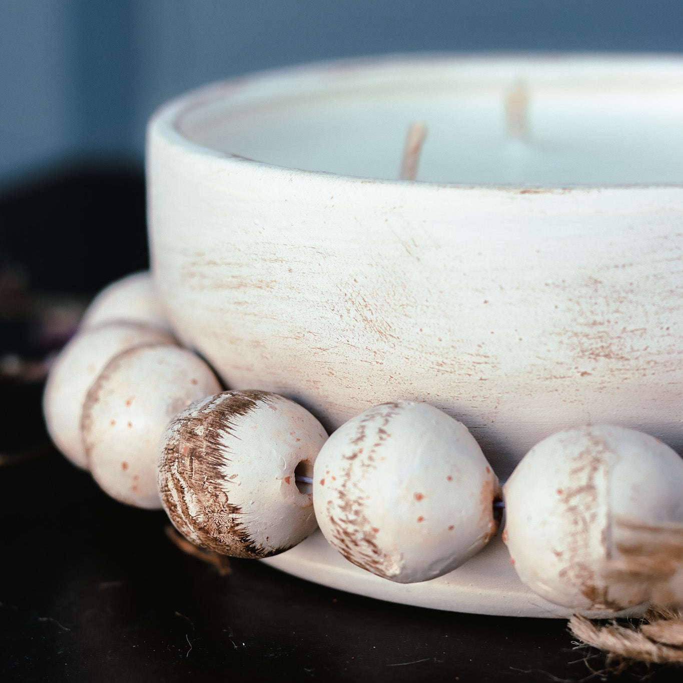 3 Wick Handmade Beaded Pottery Soy Candle with Tassel - PoshaBella